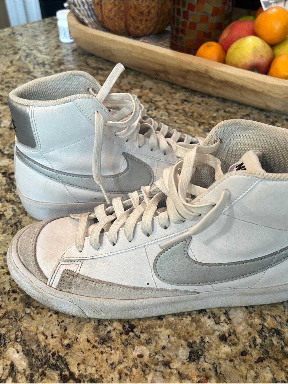 Nike Women's Nike Blazers High-Top Sneakers in White and Light Gray